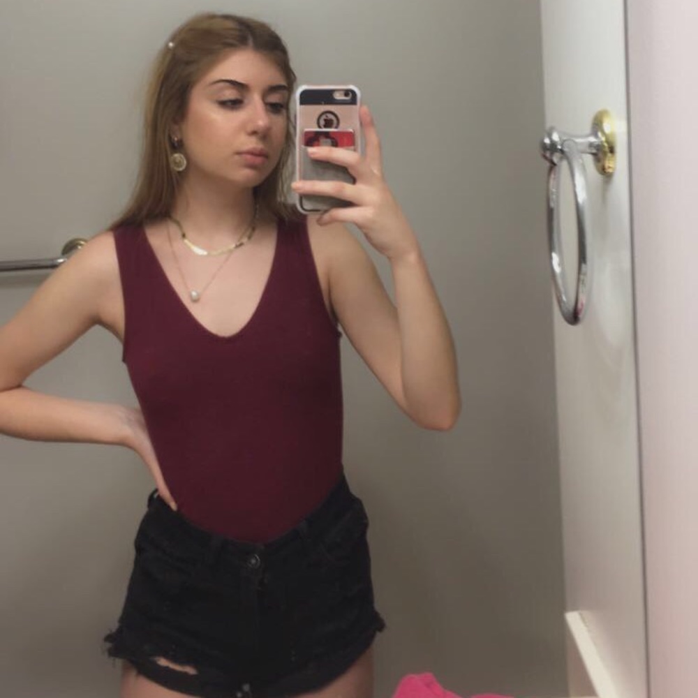 burgandy vneck bodysuit